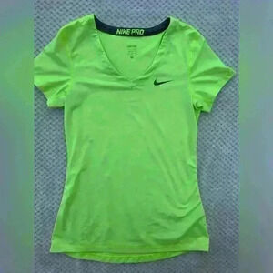 Nike Pro V Neck bright yellow shirt Sz M running, biking, outdoor, hiking